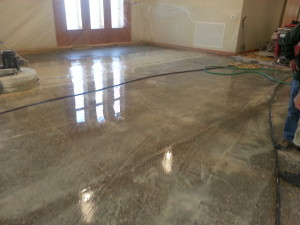 In progress wet griding concrete floor at Lutheran Church Waterloo IA